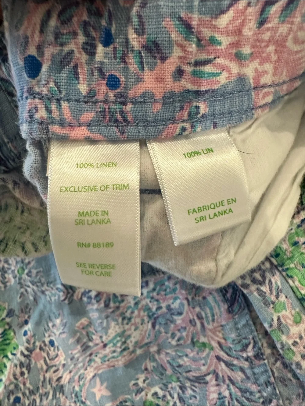 Lilly Pulitzer Taron Pants Women’s Large 100% Linen Blue Tropical Beach Print